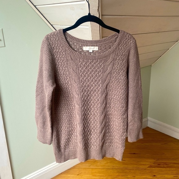 LOFT Sweaters - Ann Taylor LOFT Brown Taupe Wool Blend Cable Knit Pullover Sweater M